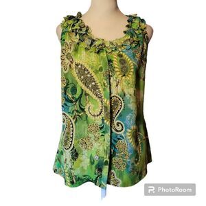 Sioni Womens Green Paisley Sleeveless Top Size Small